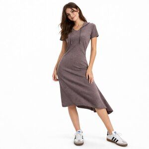 Milo Creative Studios Brown Hooded Midi Dress | Athleisure Medium Minimalist USA